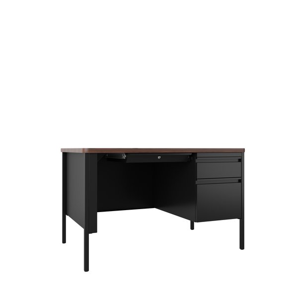 Hirsh Pedestal Desk, 30 in D X 48 in W X 29.5 in H, Black / Walnut, Steel 22652
